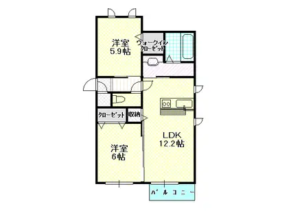 メゾン・ド・ボヌール 秀 A(2LDK/1階)の間取り写真