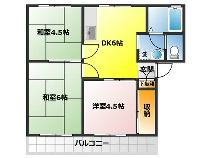 サンヴィレッジ上福岡(3DK/2階)の間取り写真