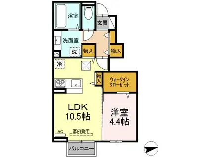 ユニヴェールII C棟(1LDK/1階)の間取り写真