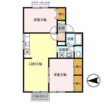 メモリー三千刈B(2LDK/2階)の間取り写真