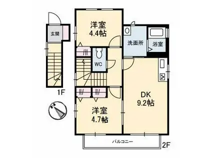シェソワみずほA(2DK/2階)の間取り写真