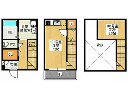 DUPLEST 輝(1K/1階)の間取り写真