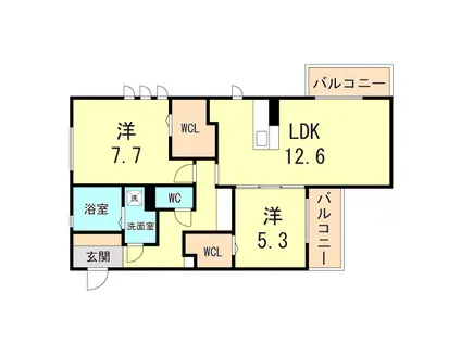 グリーヴィラ魚住(2LDK/3階)の間取り写真