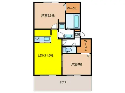 プレシボヌール弥永(2LDK/1階)の間取り写真