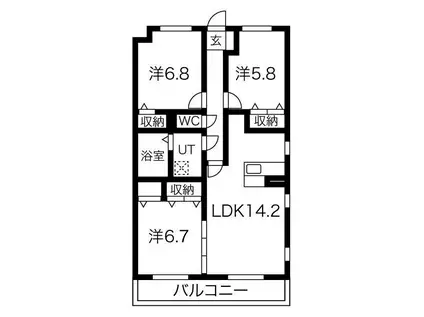 八幡山公園ザ・レジデンスB(3LDK/4階)の間取り写真