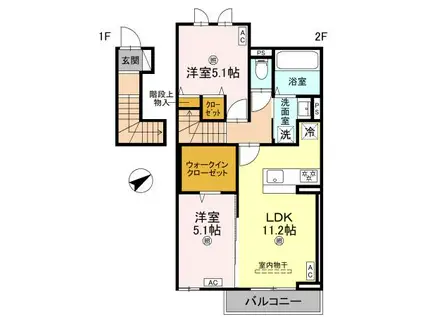 ANPOOL A棟(2LDK/2階)の間取り写真