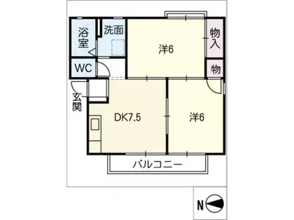クリスタルビレッジD棟(2DK/2階)の間取り写真