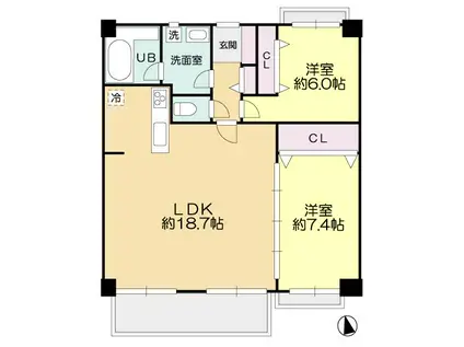 オーパス玉川(2LDK/2階)の間取り写真