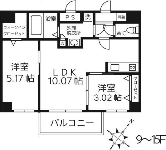 MODERN PALAZZO 天神AXIA(2LDK/10階)の間取り写真