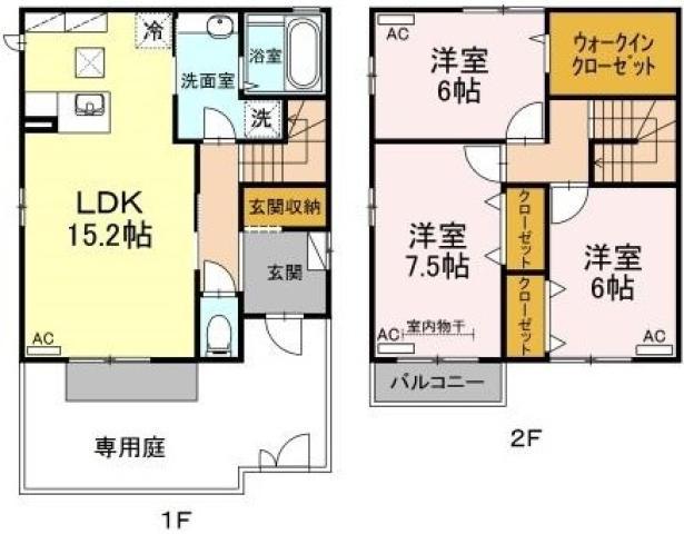 クウラージュ E棟(3LDK/1階)の間取り写真
