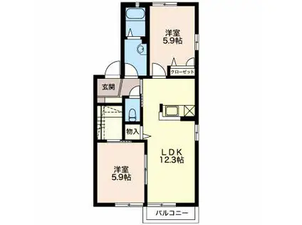 パリシー A(2LDK/1階)の間取り写真