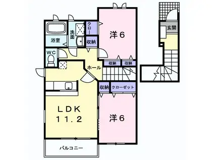 シャンブルブランA(2LDK/2階)の間取り写真