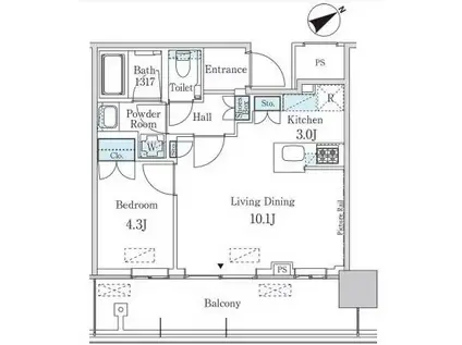JPノイエ蔵前(1LDK/22階)の間取り写真