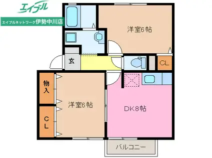 コスモスハウス H棟(2DK/2階)の間取り写真