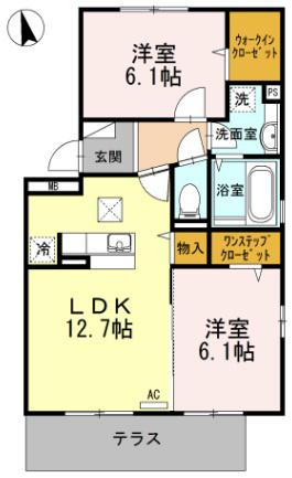 グランイーグルB(2LDK/1階)の間取り写真
