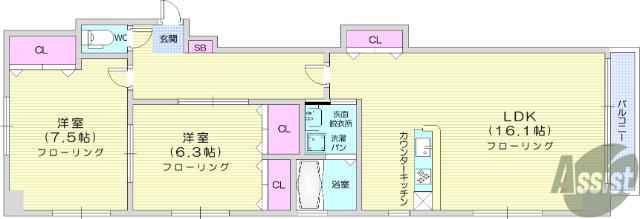 布袋屋マンション(2LDK/8階)の間取り写真