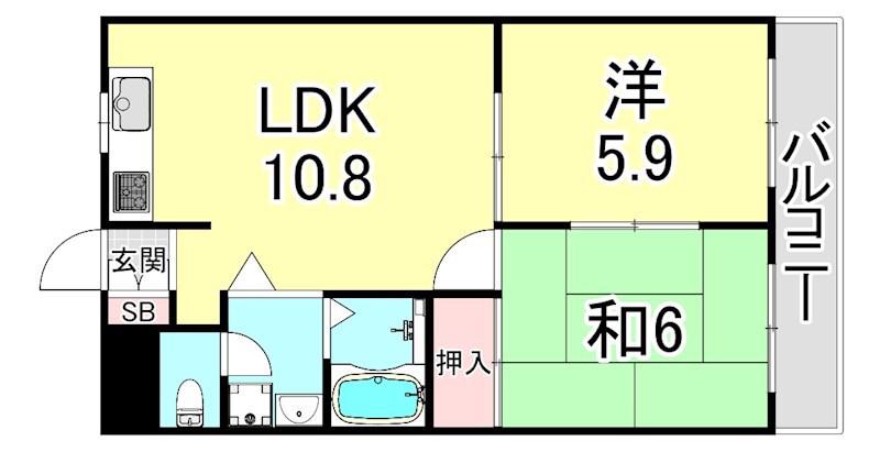 バンベールコート(2LDK/2階)の間取り写真