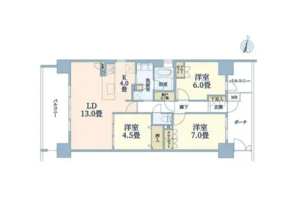 ル・サンク南千里ローレルコート(3LDK/13階)の間取り写真