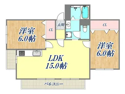 サンシャイン春日(2LDK/2階)の間取り写真