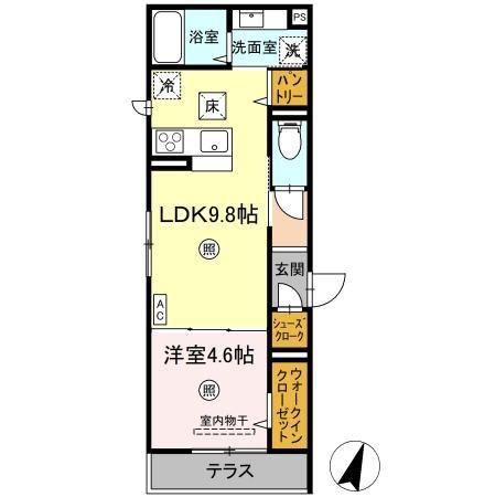 レーヴ・ウェル松代(1LDK/1階)の間取り写真