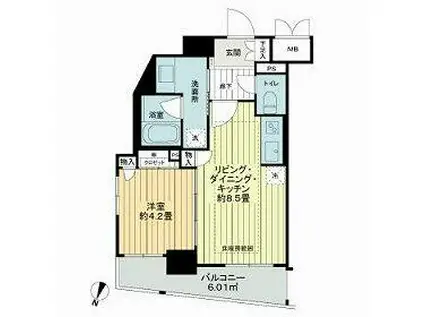 ライオンズクオーレ池袋ソシア(1LDK/7階)の間取り写真