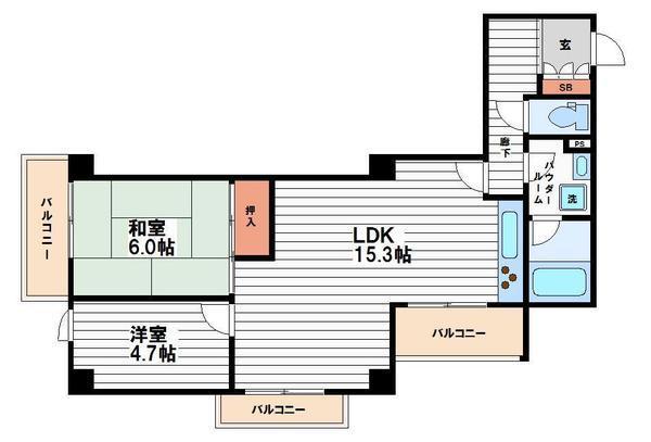 ベルンガーデン東平(2LDK/7階)の間取り写真
