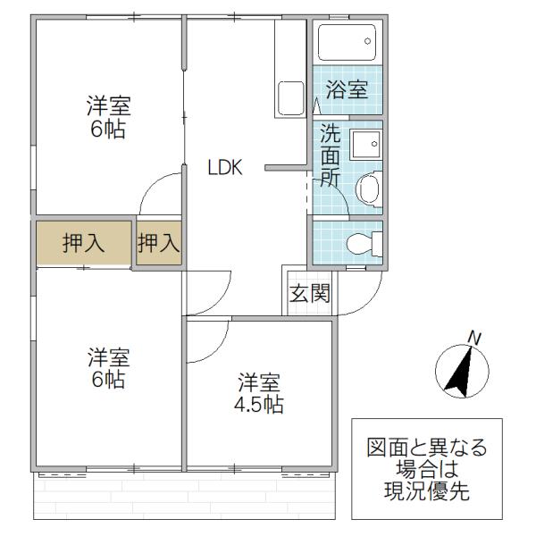 ビューコート見和 A棟(3LDK/1階)の間取り写真