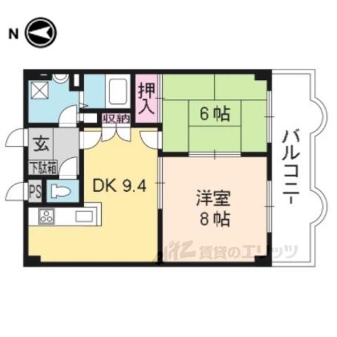 グリーンヴィレッジ吉田(2LDK/4階)の間取り写真