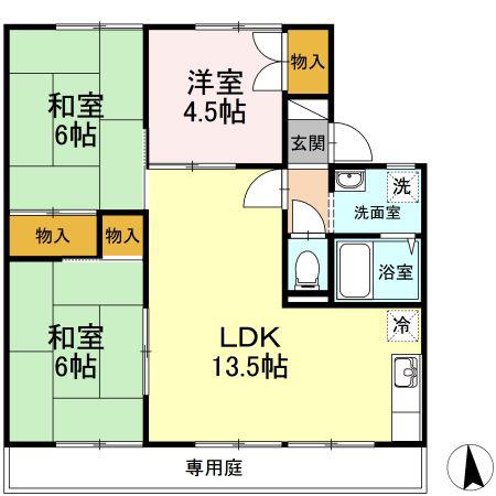 雨あがりの虹B棟(3LDK/1階)の間取り写真