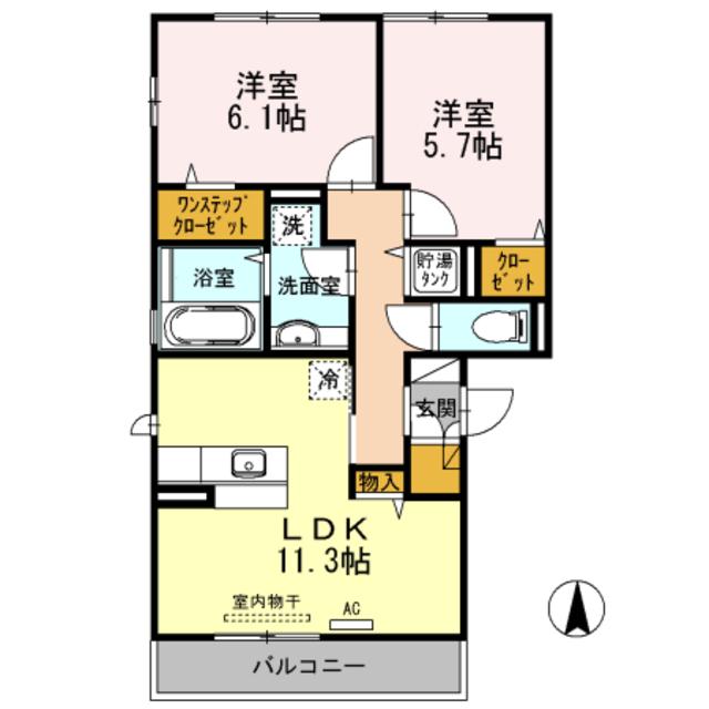 グランシャリオ天美(2LDK/1階)の間取り写真