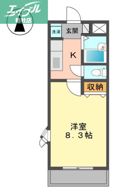 アムールパレスII(1K/2階)の間取り写真