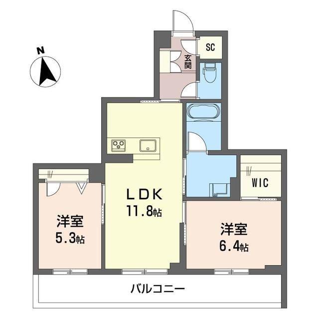 アムール アドニス(2LDK/2階)の間取り写真