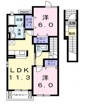 アドベントヒルズB棟(2LDK/2階)の間取り写真