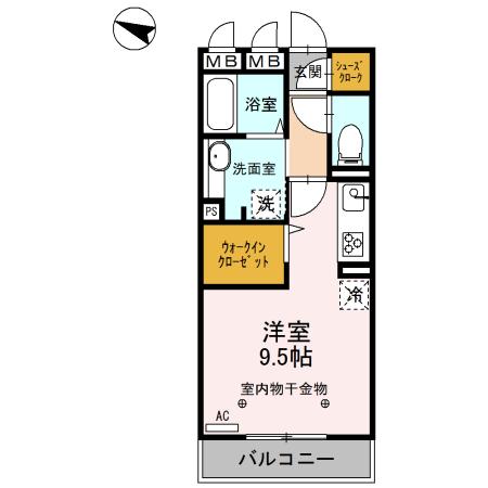 ロイジェントパークスレイクタウンD(ワンルーム/2階)の間取り写真