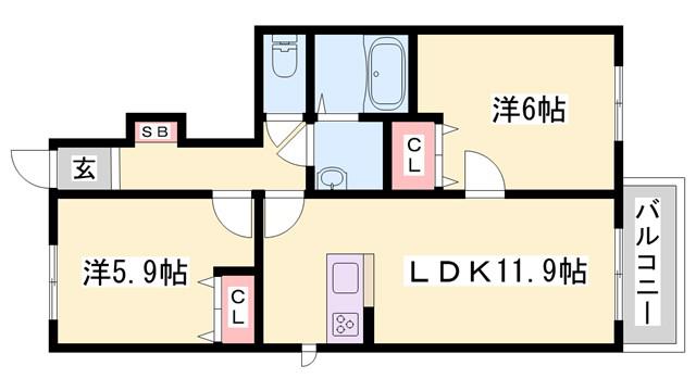 ニューフォーレス ナガタC・D・E棟(2LDK/1階)の間取り写真