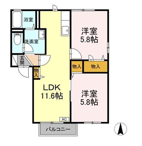 ルミエール アベニールルミエール(2LDK/2階)の間取り写真