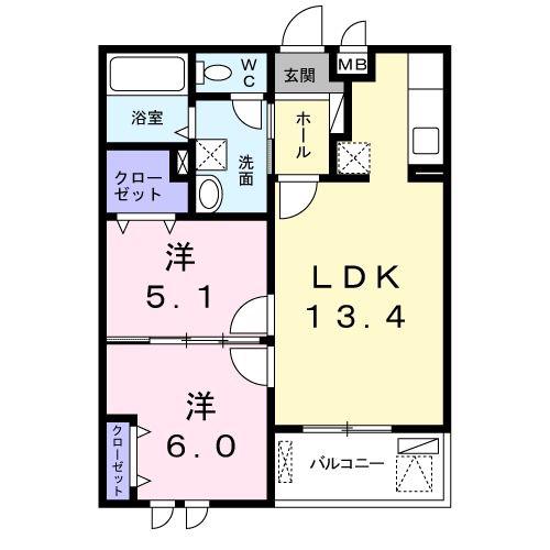 カーサ サリーレ(2LDK/4階)の間取り写真