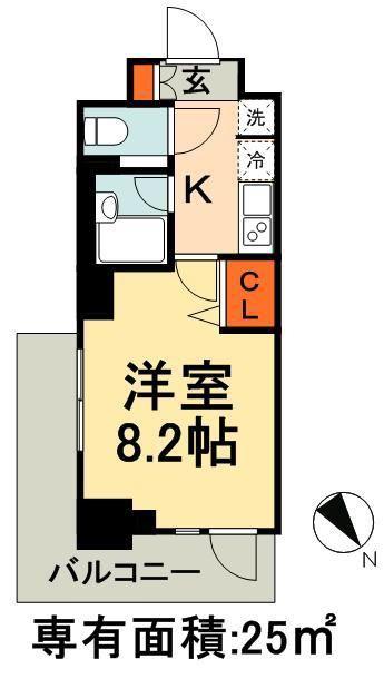 パークアクシス千葉(1K/8階)の間取り写真