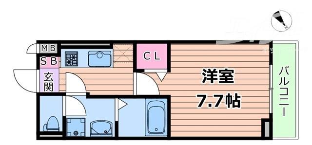 カーサモデルノ南摂津(1K/3階)の間取り写真