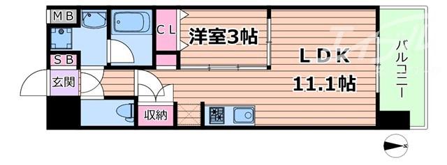 コンフォリア・リヴ東三国駅前ソルテラス(1LDK/7階)の間取り写真