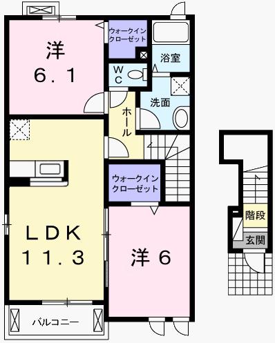 サニーレジデンス御着A(2LDK/2階)の間取り写真