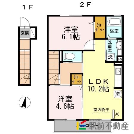 サンドハウスA棟(2LDK/2階)の間取り写真