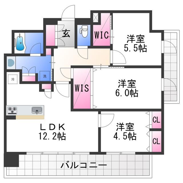 エステムコート和歌山CITYステーションフロント(3LDK/12階)の間取り写真