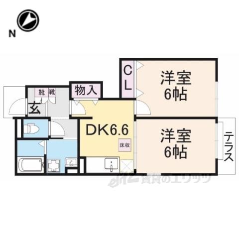 トゥルースラルジュ1(2DK/1階)の間取り写真
