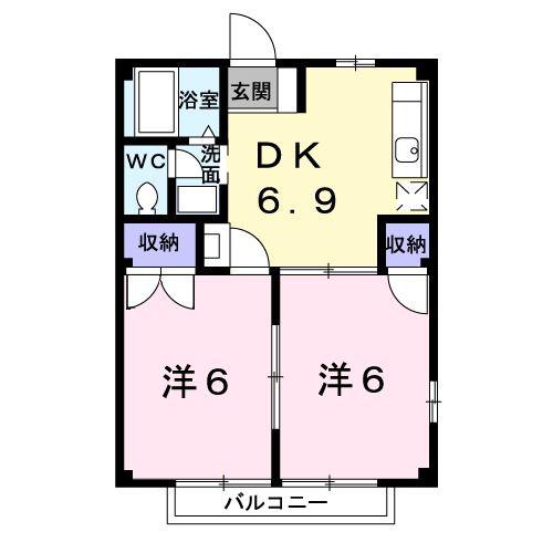 ＪＲ常磐線 赤塚駅 バス乗車時間：10分 最寄りバス停で下車 徒歩4分 2階建 築31年(2DK/2階)の間取り写真