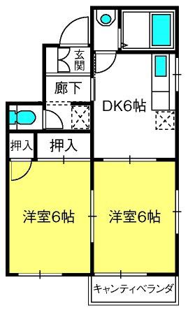 メゾンふじ(2DK/2階)の間取り写真