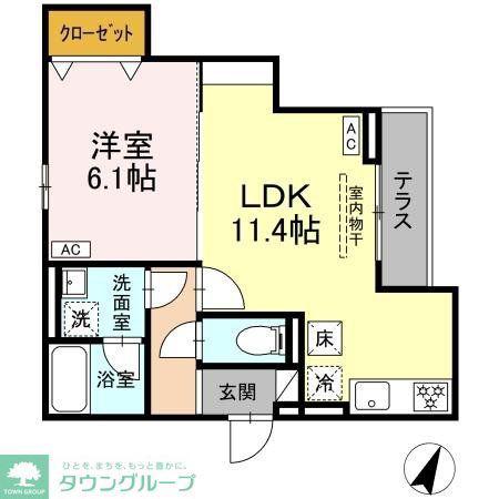 D-ASSET矢崎町(1LDK/2階)の間取り写真