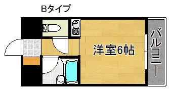 ロイヤルクレイン樽井(1K/2階)の間取り写真