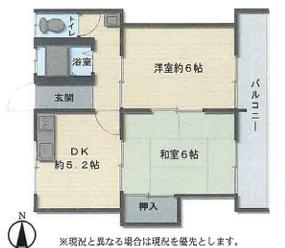 グリーンハイツ南棟(2K/2階)の間取り写真