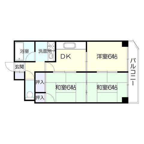 第3鶴丸ハイツ(3DK/11階)の間取り写真